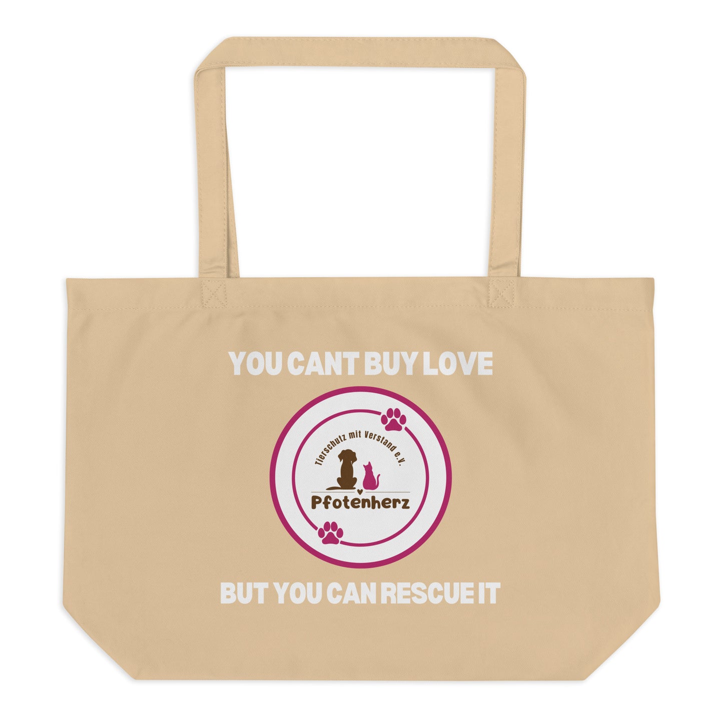 Pfotenherz You cant buy love but you can rescue it Großer Bio-Baumwollbeutel