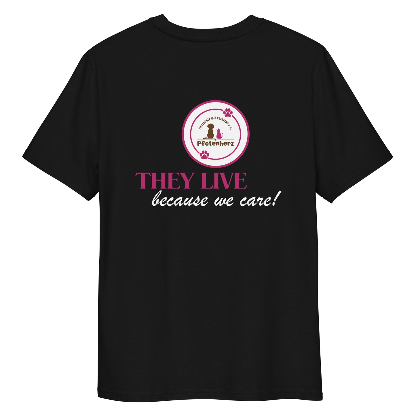 They live because we care Pfotenherz Bio-Baumwoll-T-Shirt dunkel