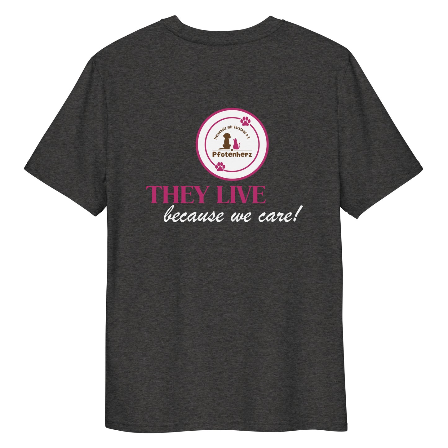 They live because we care Pfotenherz Bio-Baumwoll-T-Shirt dunkel
