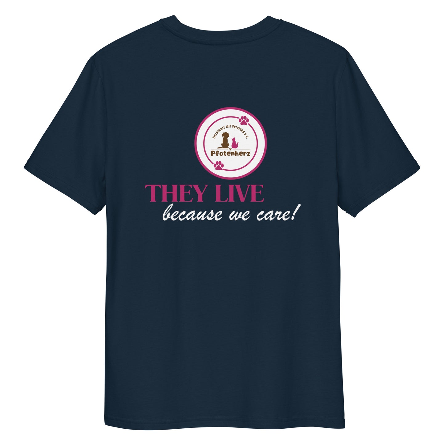 They live because we care Pfotenherz Bio-Baumwoll-T-Shirt dunkel