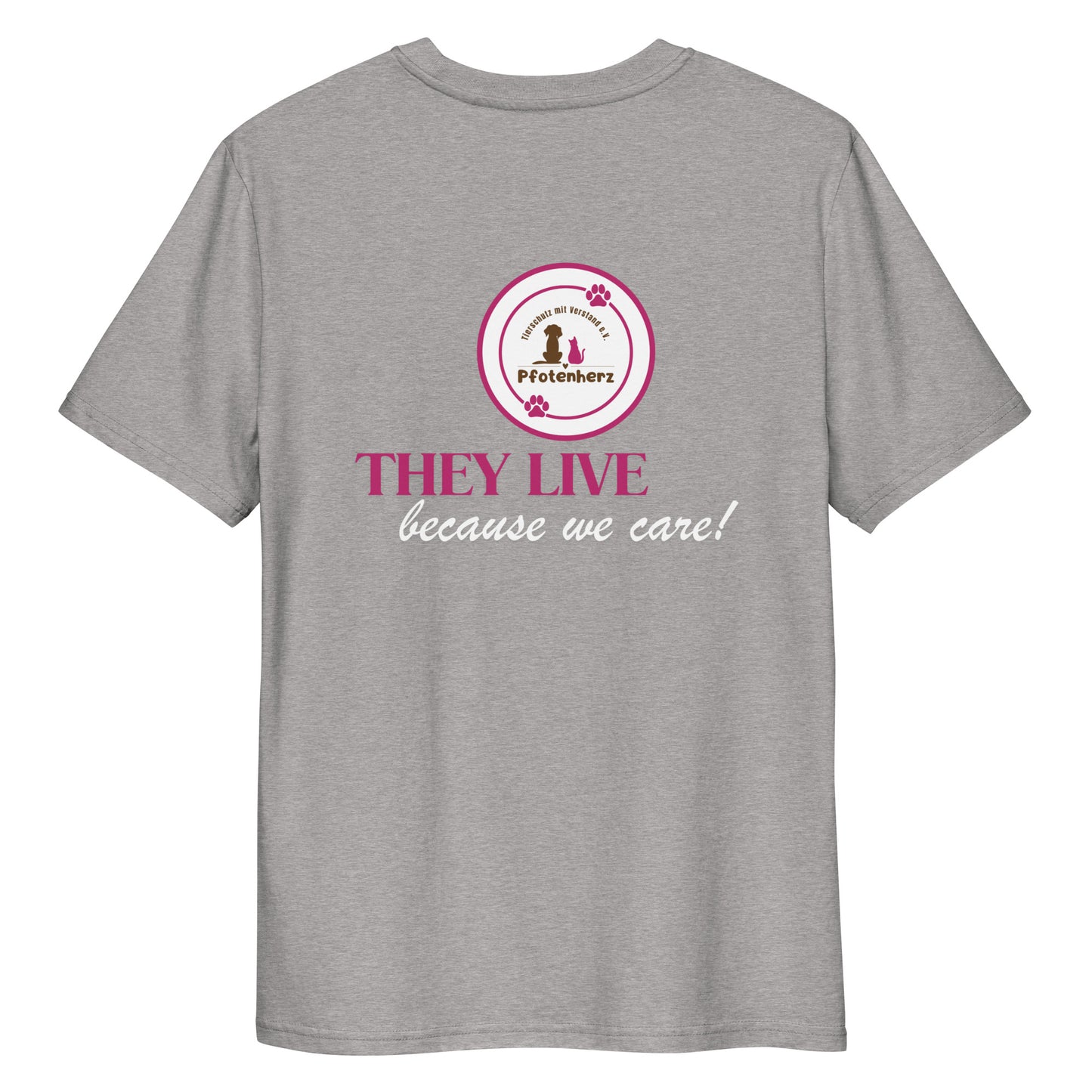 They live because we care Pfotenherz Bio-Baumwoll-T-Shirt dunkel