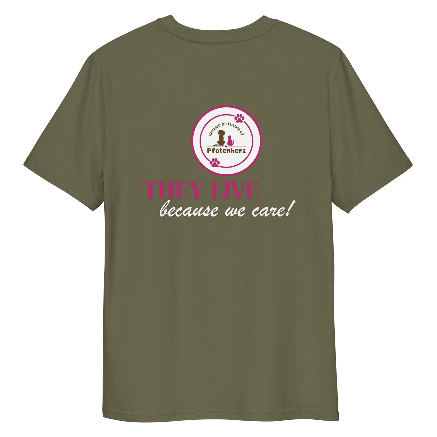They live because we care Pfotenherz Bio-Baumwoll-T-Shirt dunkel