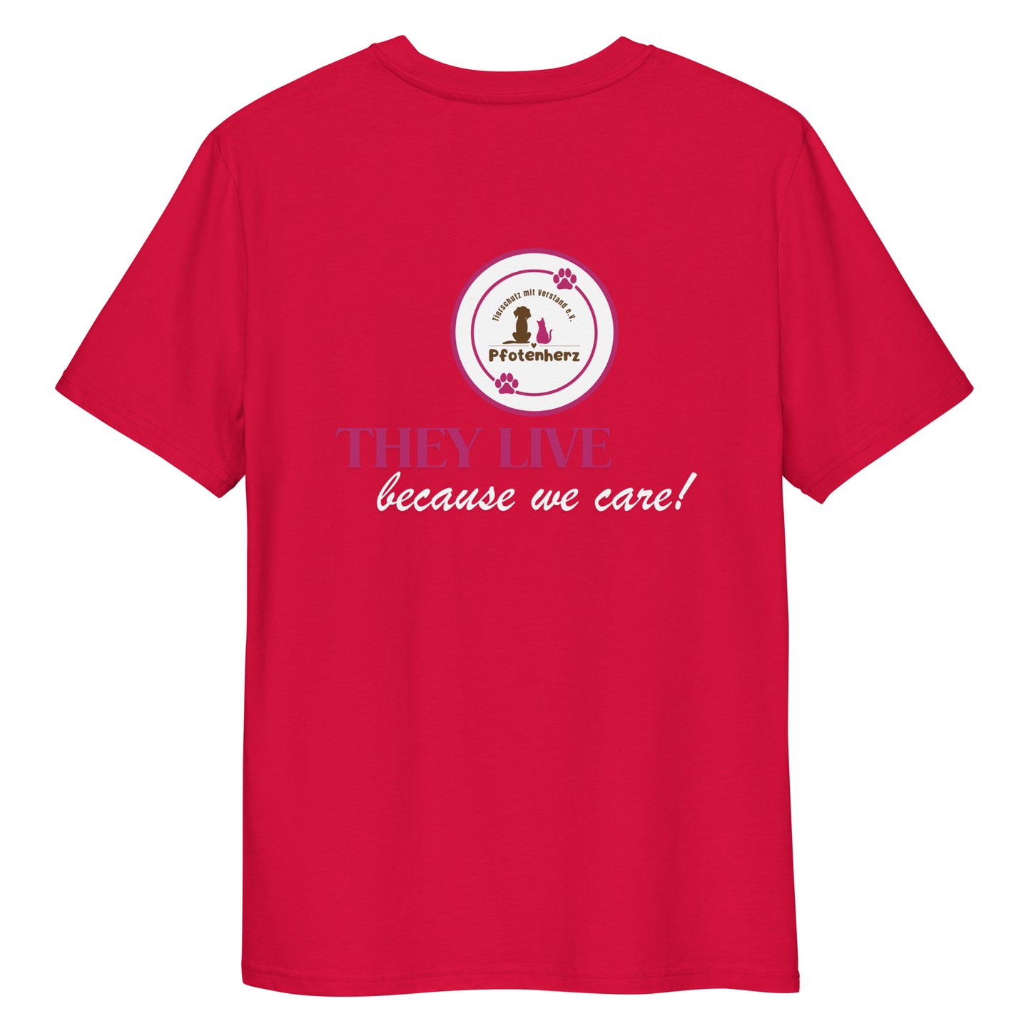 They live because we care Pfotenherz Bio-Baumwoll-T-Shirt dunkel