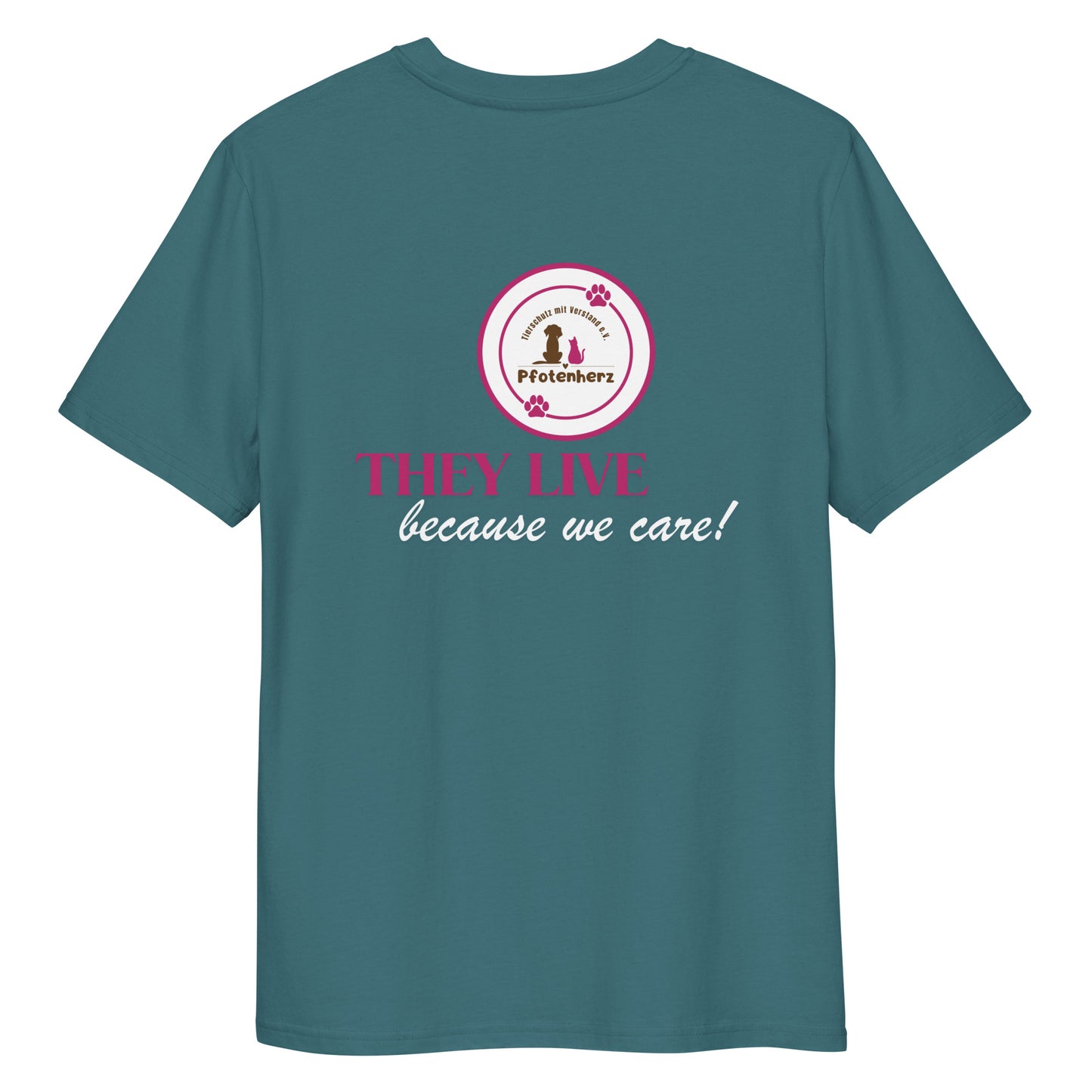 They live because we care Pfotenherz Bio-Baumwoll-T-Shirt dunkel