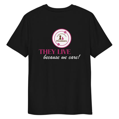 They live because we care Pfotenherz Bio-Baumwoll-T-Shirt dunkel
