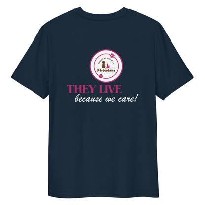 They live because we care Pfotenherz Bio-Baumwoll-T-Shirt dunkel