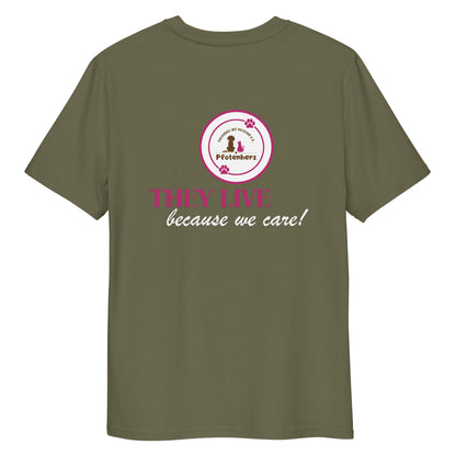 They live because we care Pfotenherz Bio-Baumwoll-T-Shirt dunkel