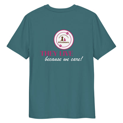They live because we care Pfotenherz Bio-Baumwoll-T-Shirt dunkel